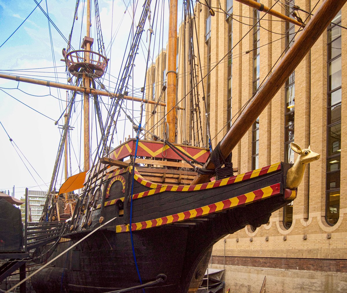 article thumb - Image of The Golden Hinde ship, docked in London. 