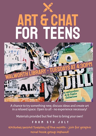 Summer Art and Chat for teens at Walworth Library