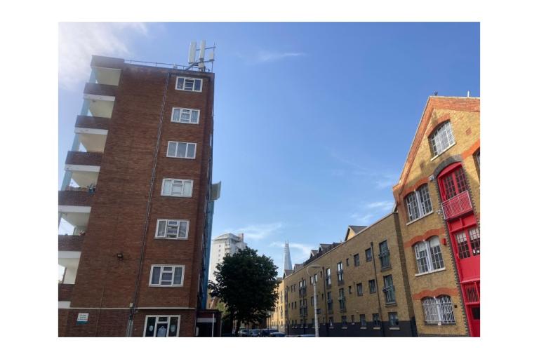 Two buildings in Southwark, the Shard is in the background