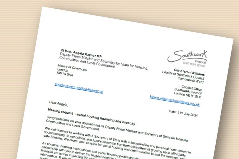 Photo of letter to Deputy Prime Minister Angela Rayner