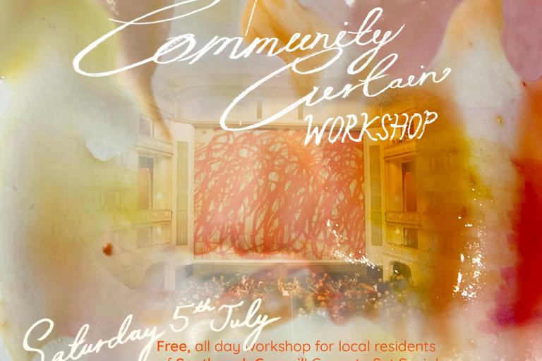 Pink, orange and yellow poster with stage gallery logo and details of the event which are listed also on this page 
