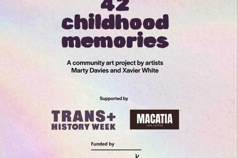 42 Childhood Memories workshop banner image showing Southwark as a funder. The image has a subtle pride rainbow background. 