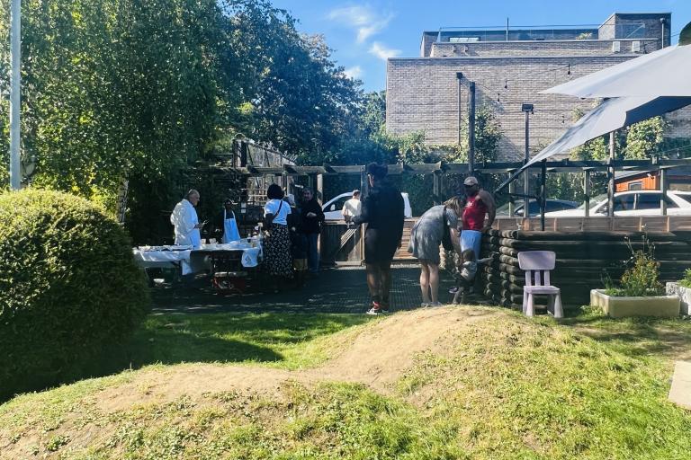 Enjoying a garden event.