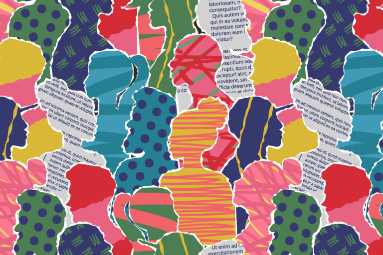 Zine workshop cut out profiles of people in different colours