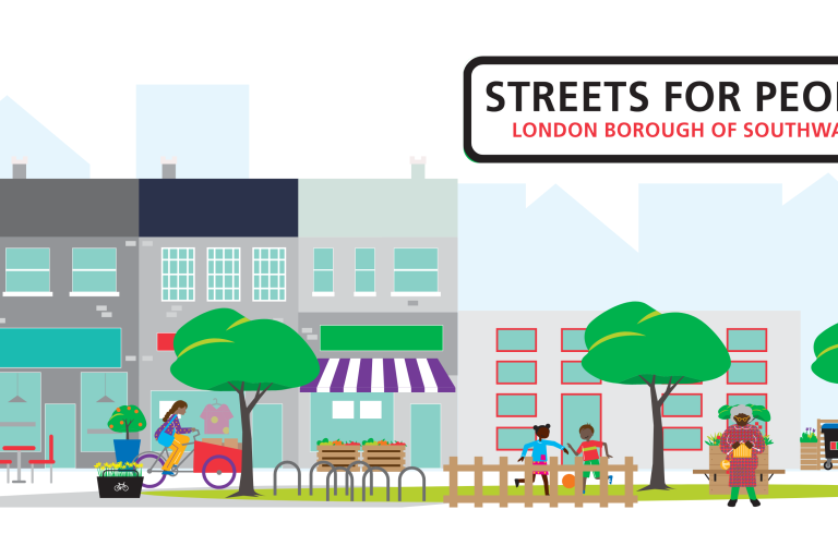Banner displaying the Streets for People logo and a neighbourhood scene