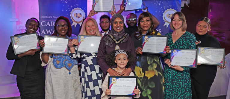 Winners of Southwark Care Awards with Cllr Naima Ali