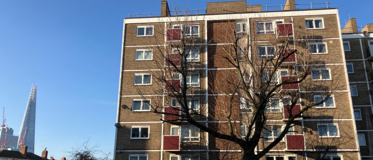 Photo of St Saviours Estate with the shard in the background