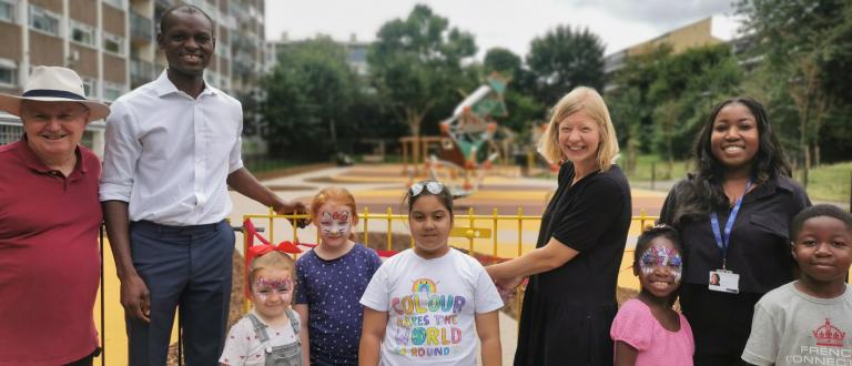 Children and Cllrs at the Bells Gardens playground
