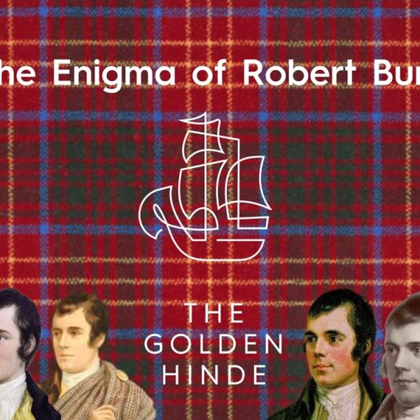 Burns tartan background overlaid with various images of Robert Burns