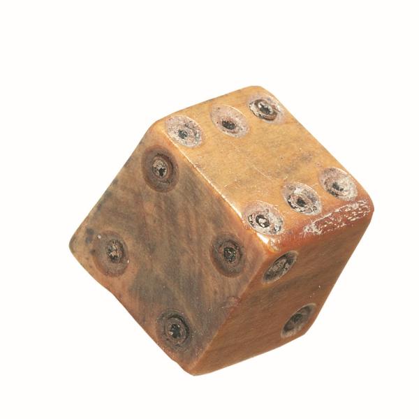 A Roman die, showing 6, 4 and 2 spot sides
