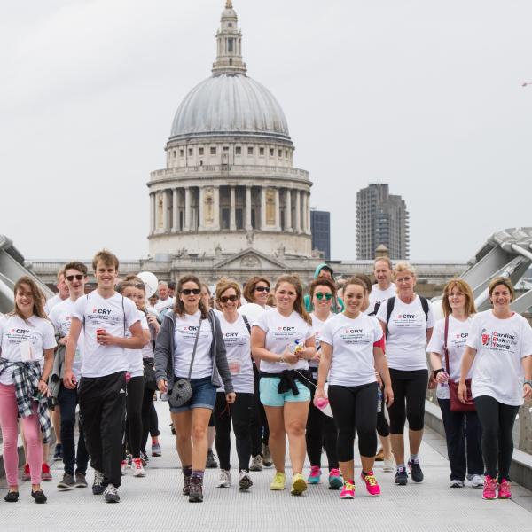 CRY supporters walking across the Millennium Bridge