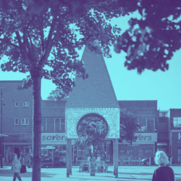 Image of the clocktower in Bermondsey with a blue wash 