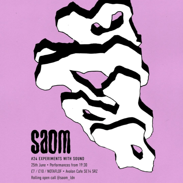 Pink background with white blocky blobs. SAOM logo and event details in bottom left corner (same as event description).