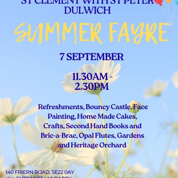 Poster for St Clement with St Peter Dulwich Summer Fayre on 7th September