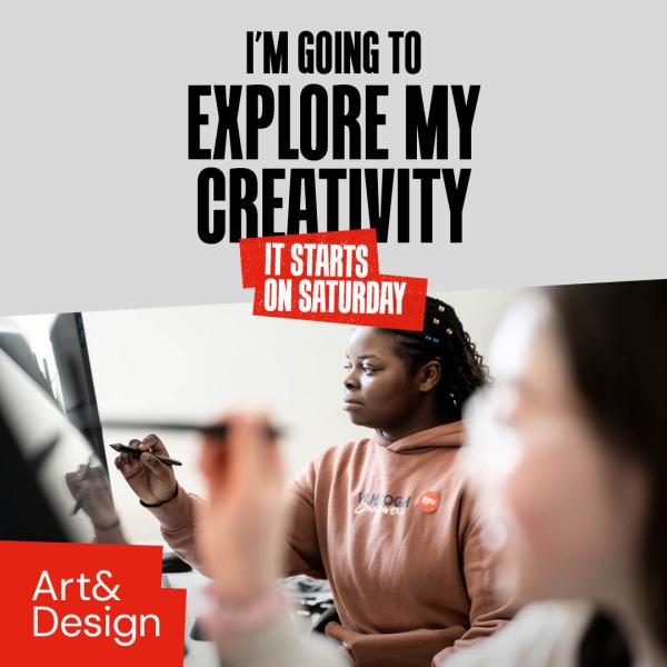 A girl is using a digital pen to draw on a computer screen