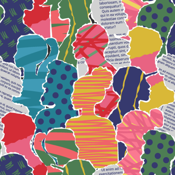 Zine workshop cut out profiles of people in different colours