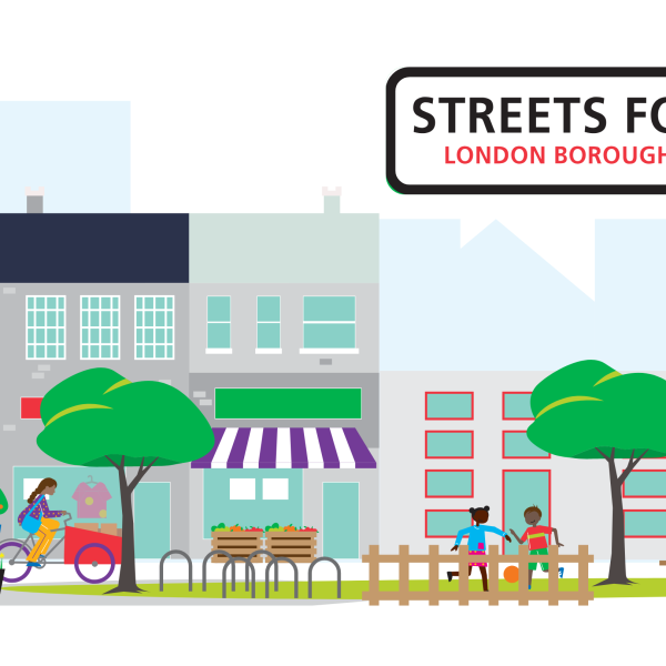 Banner displaying the Streets for People logo and a neighbourhood scene